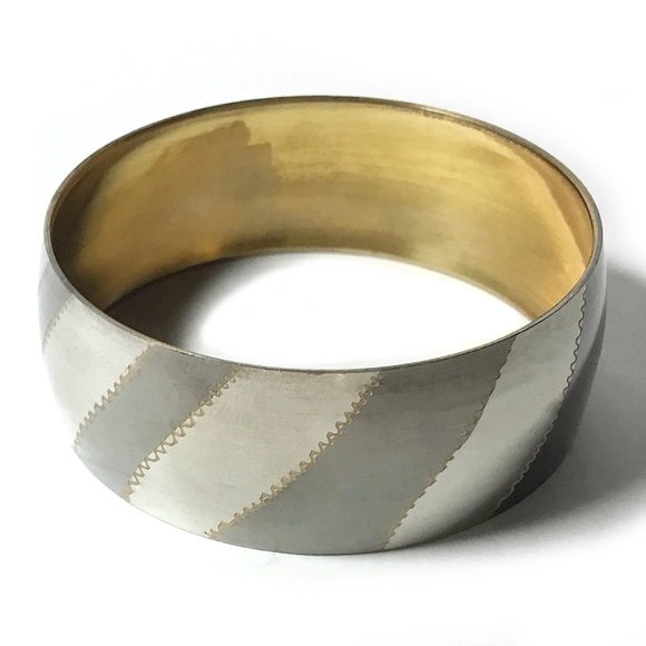 Wide Vintage Engraved Brass Bangle - Picture 1 of 3